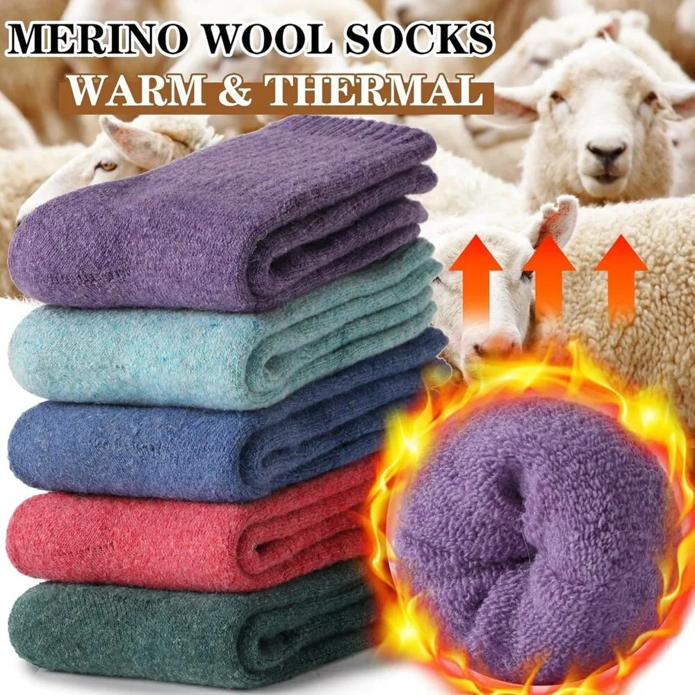 Women Merino Wool Color Series Sock 5 Pairs Warm Thick Crew Winter Boot Socks - Picture 2 of 6